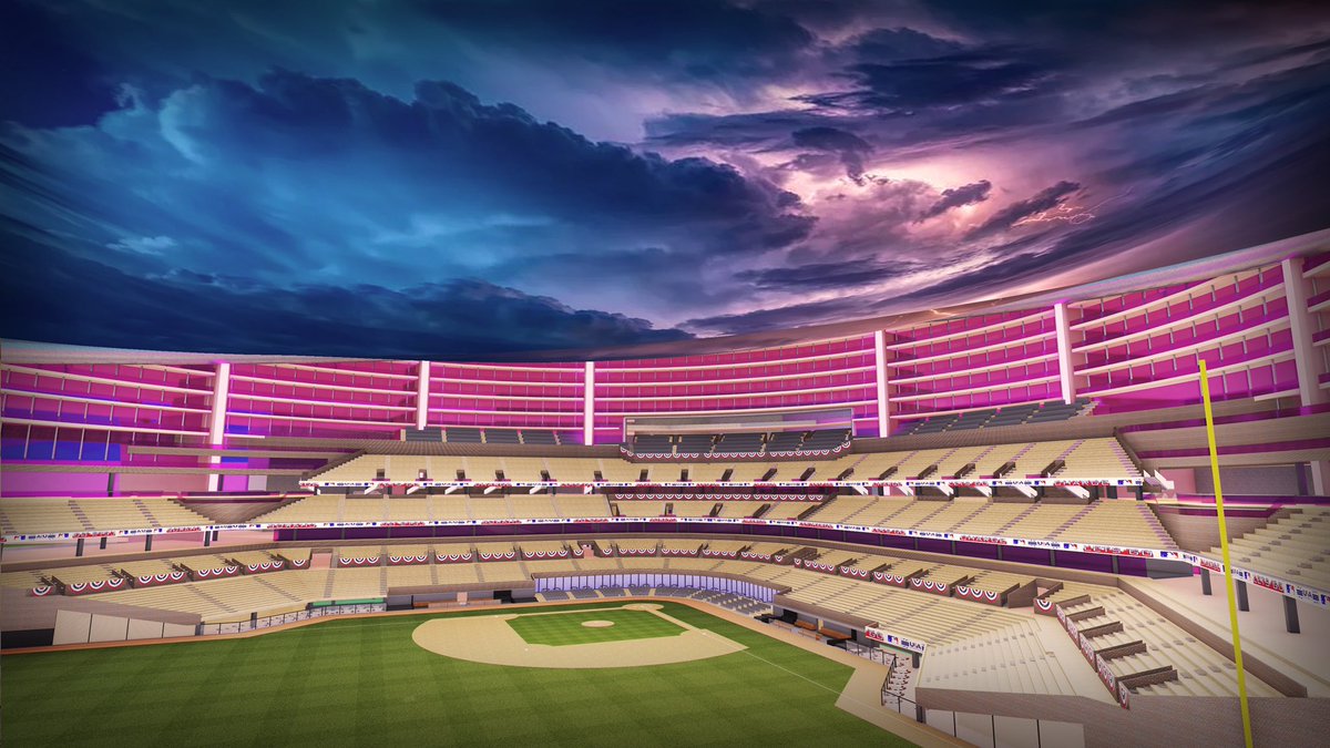 ArashMarkazi's tweet photo. Here’s a new Las Vegas baseball stadium concept from @daben__man. This is the Tropicana site that the Oakland A’s have reportedly targeted for a new $1 billion stadium. The concept for this ballpark is it’s a domed baseball themed hotel with a dual video board outside and inside. https://t.co/gYPb9e2plM