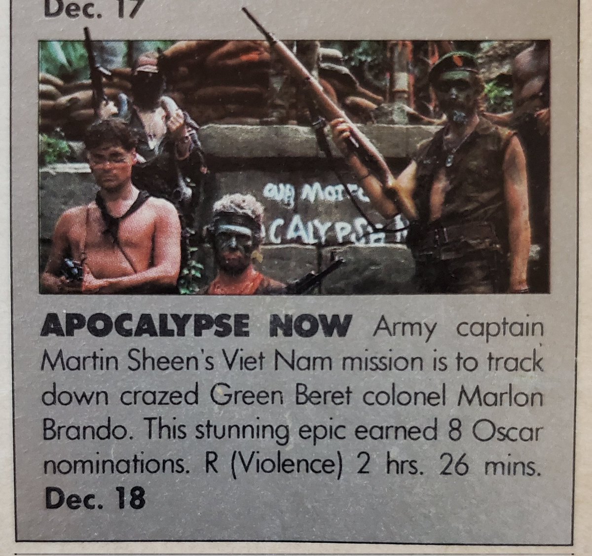 ClassicHBOGuide's tweet image. Today on The Movie Channel as part of the Best of '81...one of the greatest films ever made: Brando, Duvall, Sheen star in Francis Ford Coppola's amazing APOCALYPSE NOW - guide ad, iconic image, stills, alternate review poster #apocalypse #BESTMOVIEEVER
