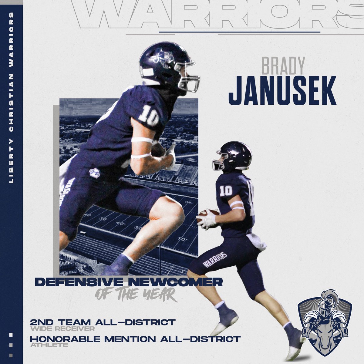 Congratulations to Brady Janusek for earning District Defensive Newcomer of the Year, Honorable Mention All State, Second Team All Secondary &amp;  Honorable Mention All District Athlete Honors!!

#FORHIM | #NAVYPRIDE