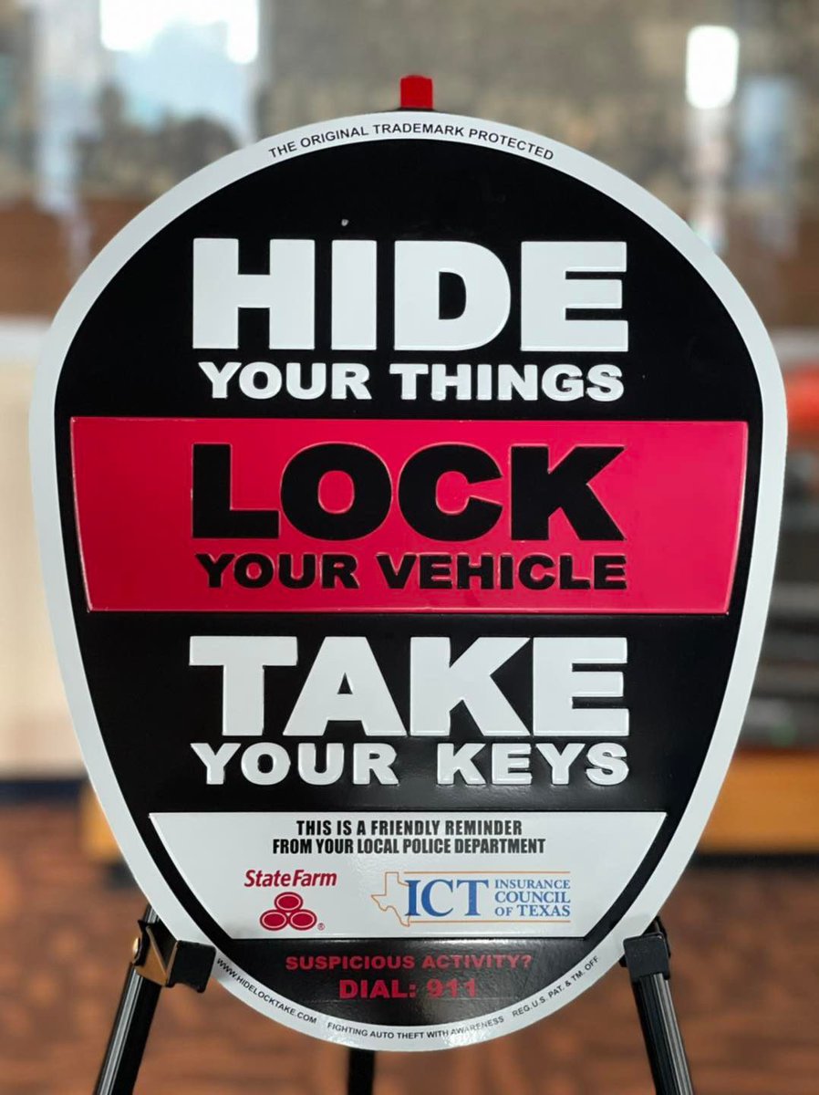 DallasPD's tweet photo. Auto thefts can occur at any time, but the highest reports of auto burglary often appear during the heavy holiday shopping season. Protect yourself by Hide, Lock, Take. #HolidaySafety #ShoppingSafety #HideLockTake https://t.co/s45rFxINcJ