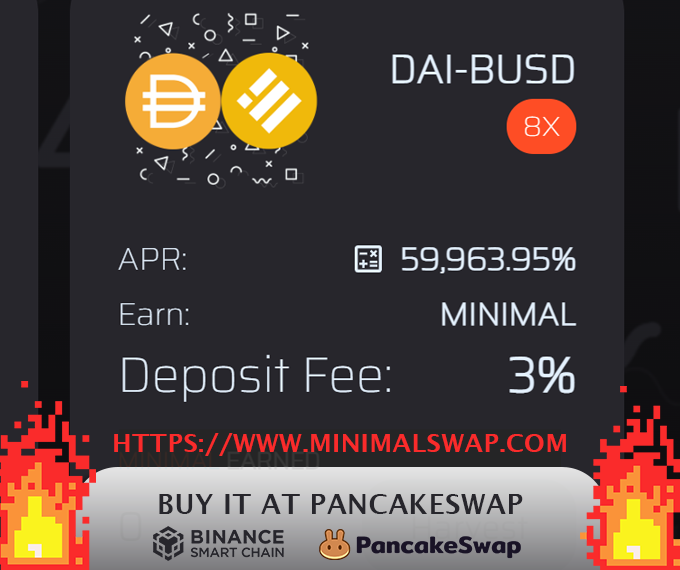 MinimalSwap's tweet image. minimalswap.com
Farm launched

$Minimal:
pancakeswap.finance/swap?inputCurr…

3% Deposit Fee 
Extra Juicy APR

#TokenSale #YieldFarming #BSC #binancesmartchain #DeFi #hiddengem #binance #tokens #token #BSCGem #ETH #BNB #BUSD #CAKE #BTC #bitcoin #Ethereum #airdrop #yieldfarm