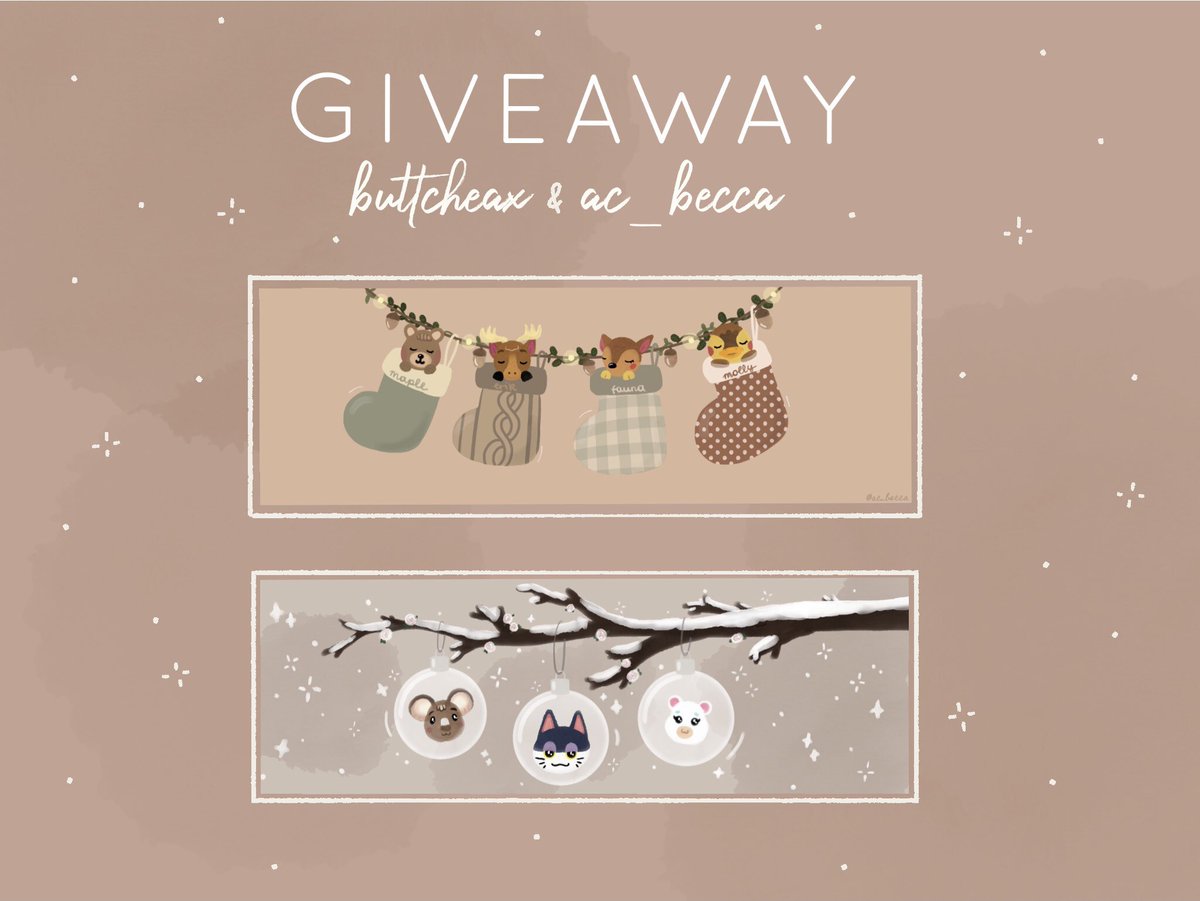 ☃️WINTER BANNER GIVEAWAY☃️
i’m teaming up with the incredibly talented <a href="/ac_becca/">becca ☁️</a> once again for a winter-themed #acnh banner giveaway! examples shown in the pic!☺️

to enter:
❄️follow <a href="/buttcheax/">sammy🌿</a> &amp; <a href="/ac_becca/">becca ☁️</a> 
❄️retweet or like this tweet
❄️ends wed 12/22 at 12pm CST