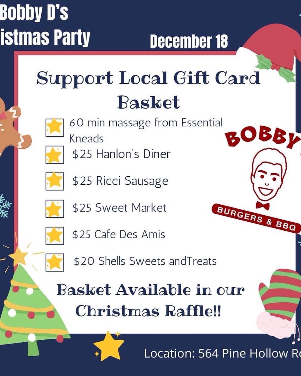 ALERT***UGLY SWEATER CHRISTMAS BASH***ALERT
🥰Bobby D’s Burgers &amp; BBQ in Kennedy Twp.
SATURDAY DEC 18th starting @ 7 pm with DJ DOUBLE K keeping the party lively with your fav party songs &amp; great prize raffles that we are excited to give away…!!!  
HAPPY HOUR 4:30 to 6:30