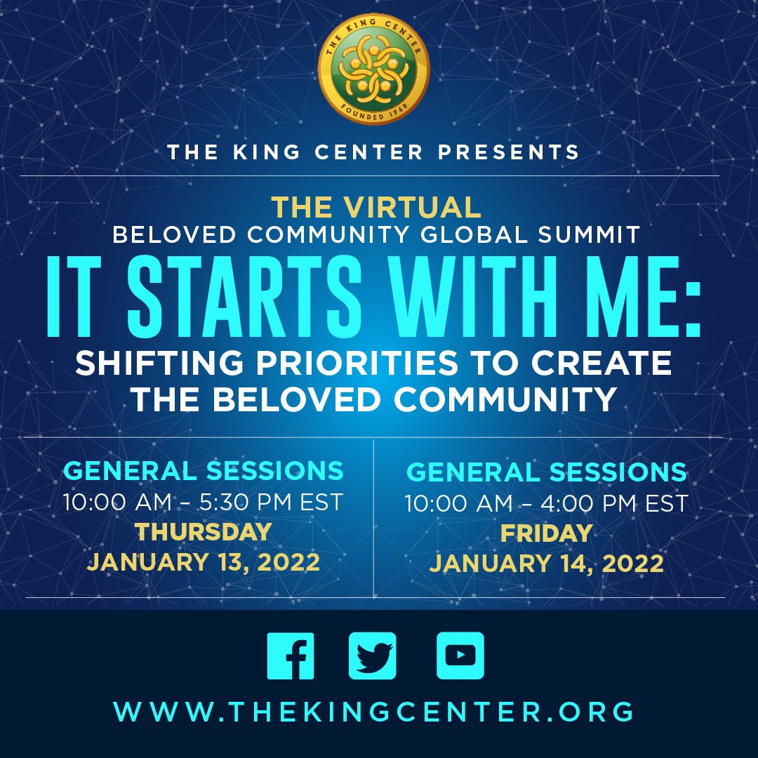 TheKingCenter's tweet photo. We must #ShiftPriorities to create the #BelovedCommunity.
And “It Starts with Me”
Individually
Collectively
Globally.
Learn about and strategize for these revolutionary times during our #BelovedCommunityGlobalSummit.
More info: https://t.co/JRV5YtAheM https://t.co/NvNCYX9LA2