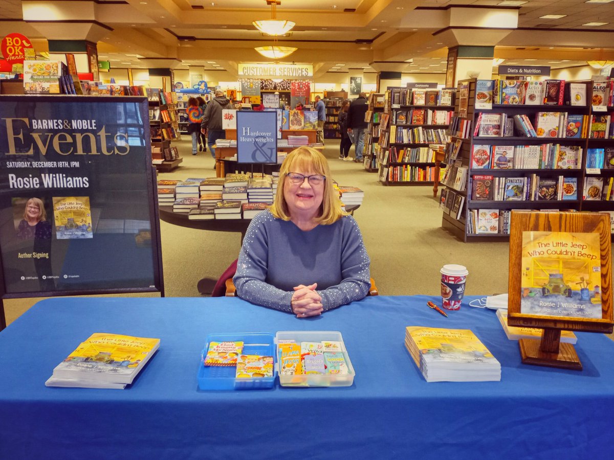 BN_Topeka's tweet photo. Bring the kids to Barnes &amp; Noble to meet local author, Rosie Williams, and get a signed copy of her latest Children's Book, The Little Jeep Who Couldn't Beep. A perfect Christmas gift for the kids! #bntopeka #bn2021 #bnauthor #bnevents #bnkids https://t.co/M4OTh0DH0g