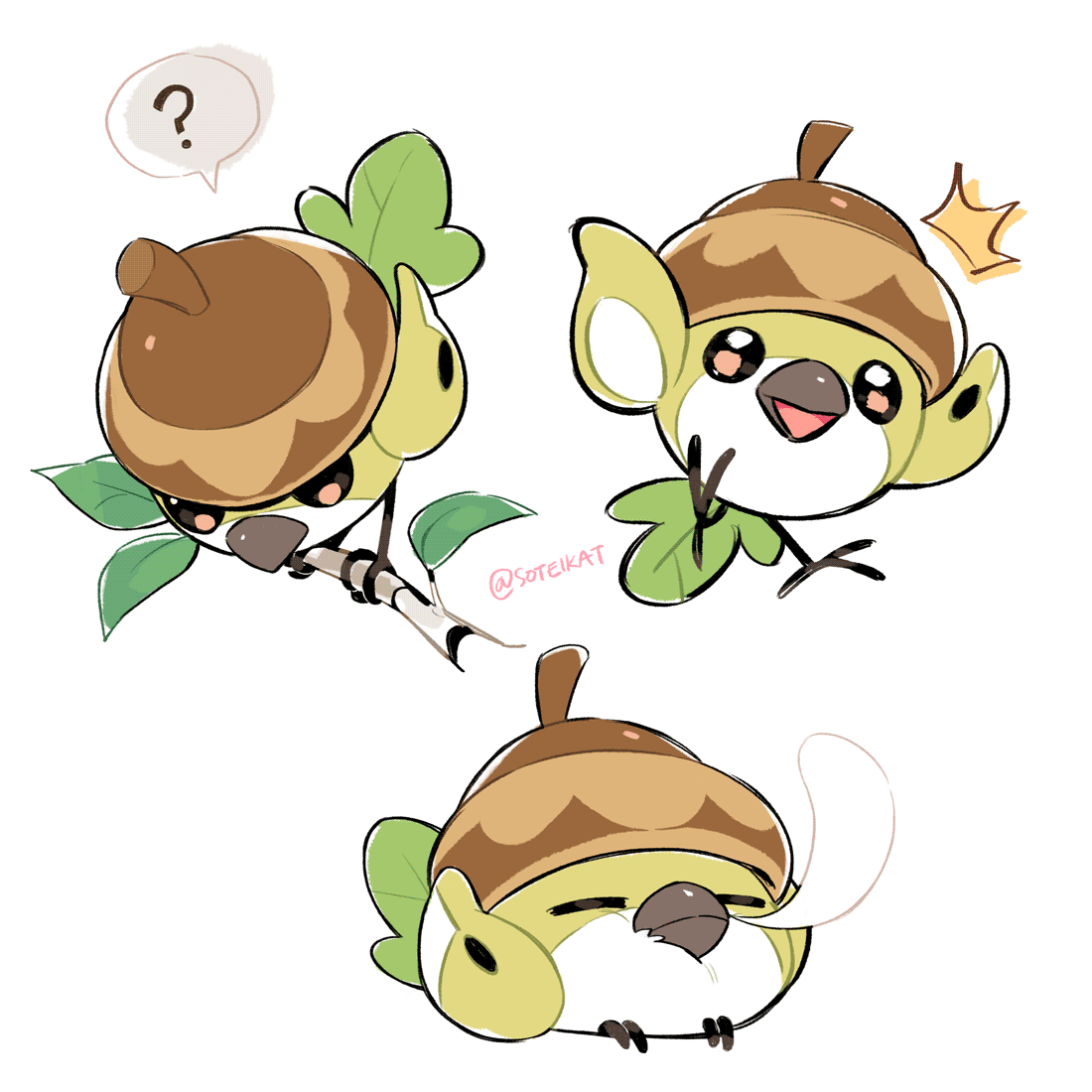 soteikat's tweet photo. I still rly like my grass/psychic starter line hehe....Pippip --> Veerio --> Auspreen (who is still just concept doodles)! 🍃🔮 https://t.co/h8ADM9Lnln