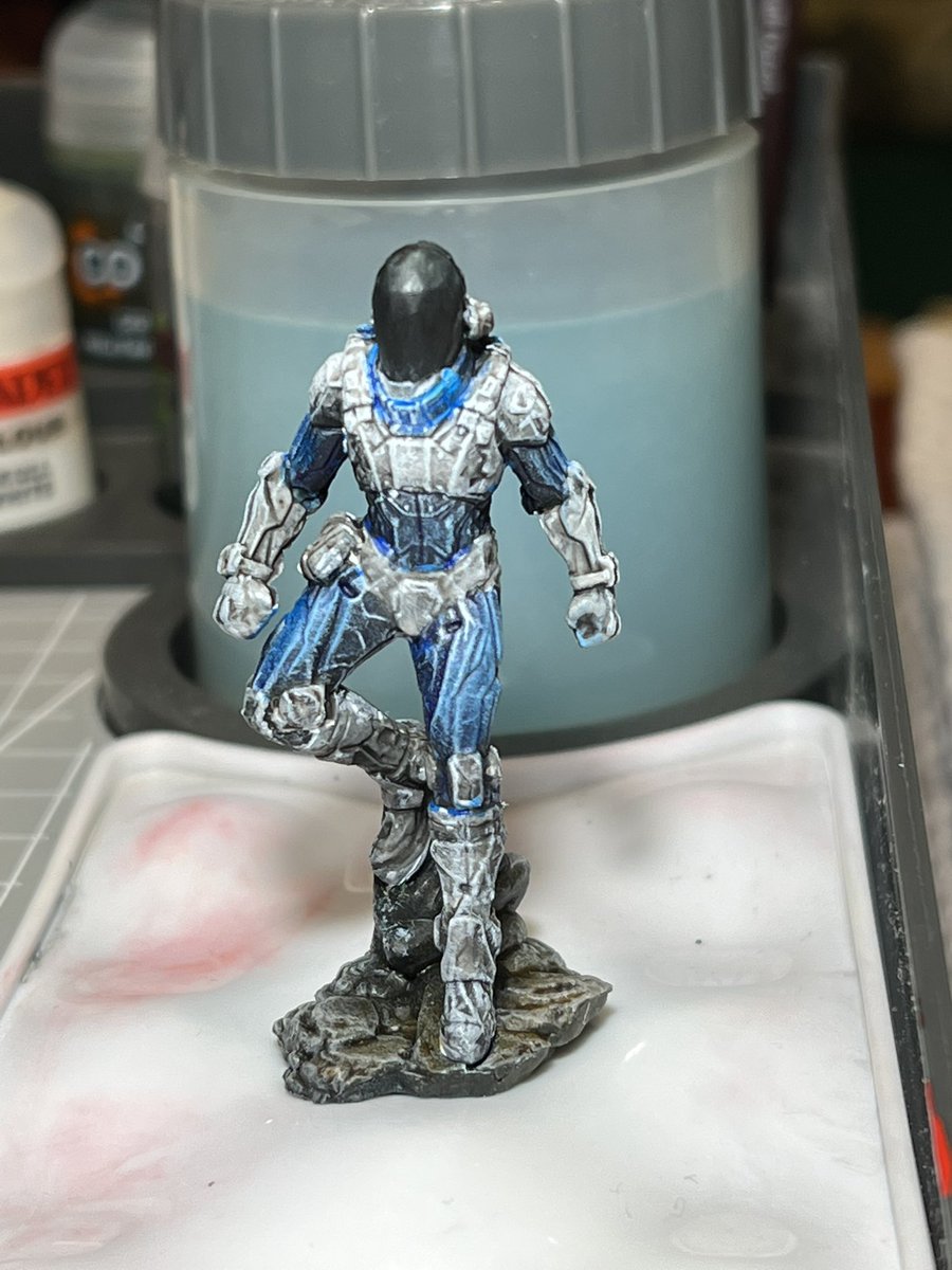 I have started painting some minis again and the first is the “blue” player for Unsettled by <a href="/OrangeNebula/">orangenebula</a>.  Great game!