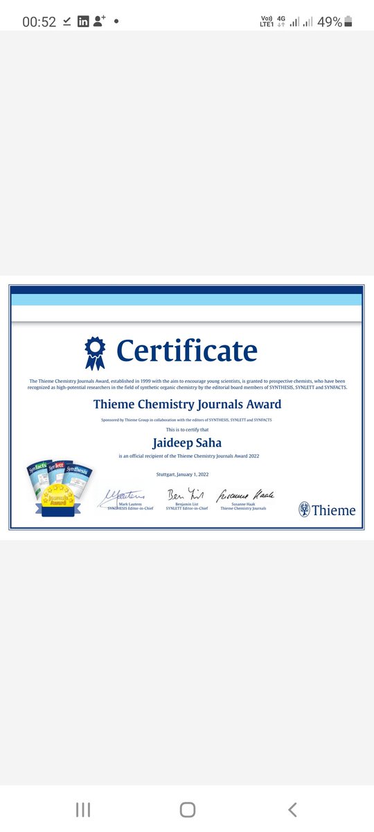 Thanks <a href="/thiemechemistry/">Chemistry at Thieme</a> for the recognition