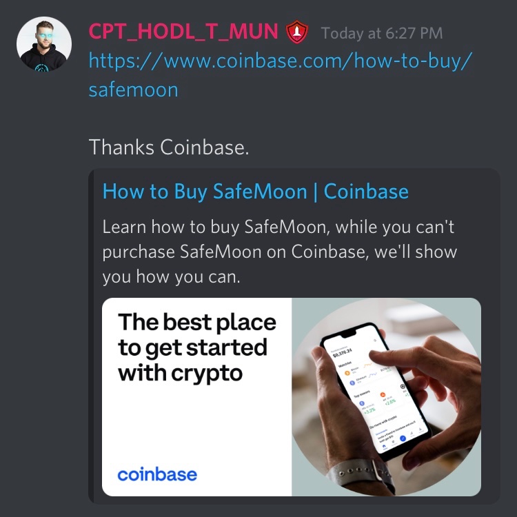 SafemoonWarrior's tweet photo. #SAFEMOON 
“Thanks Coinbase.”
—John Karony 

LINK https://t.co/FpRAkGYmPG https://t.co/IzHlQbXuUL