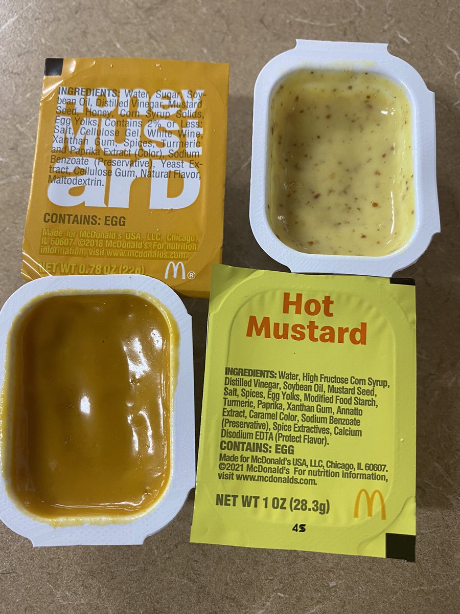 Motomeg_ADHD's tweet photo. @McDonalds be playing mind games. The HONEY mustard is YELLOW but the label is orange. The HOT mustard is ORANGE but the label is yellow. I don’t like this. #ADHD #OCD #oneoftheseisnotliketheother https://t.co/mJvjjwD2gT