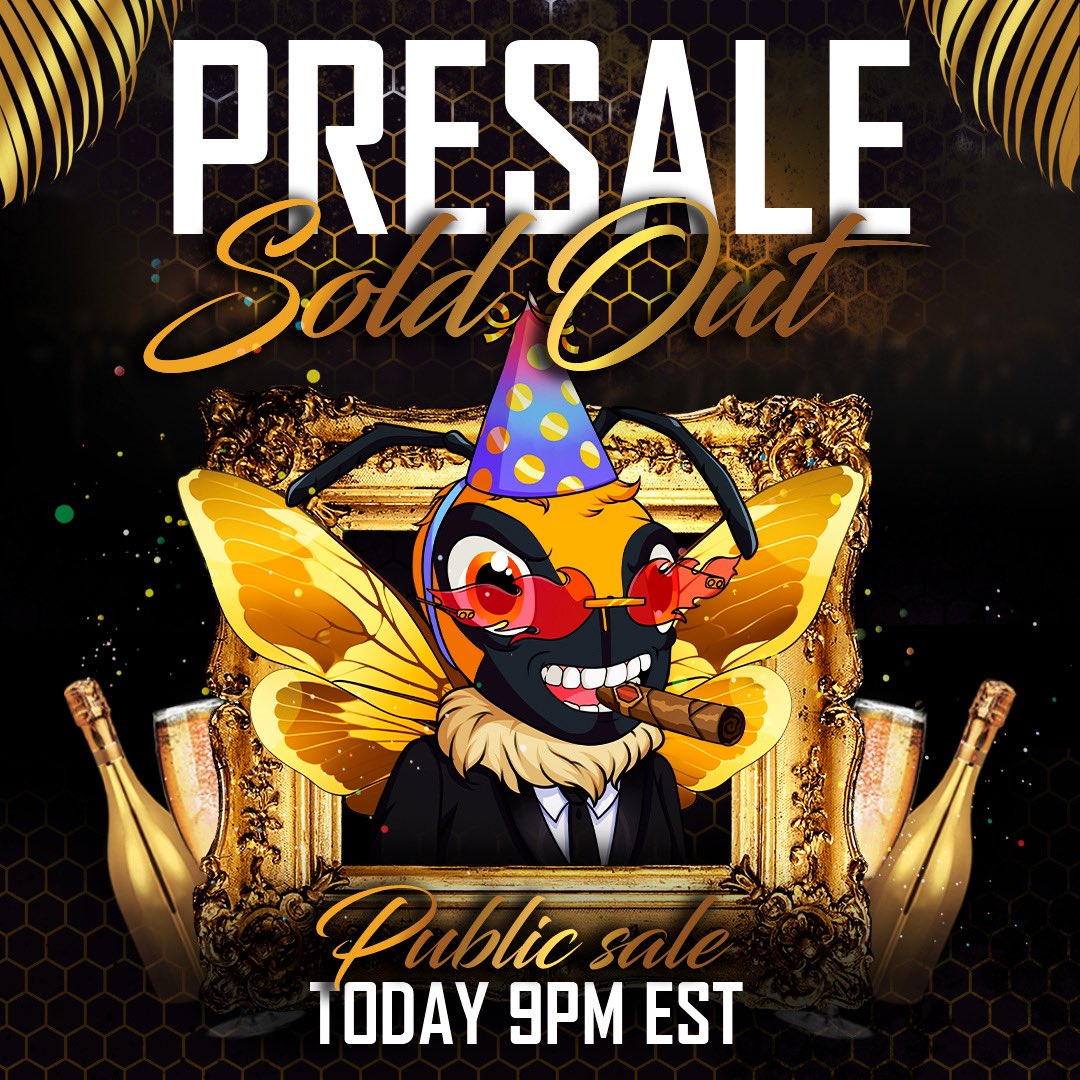 Pre-Sale SOLD OUT! 🎉 #savethebees⁣
⁣
We’re now a few hours away from Public Sale, going live at 9 PM EST! 🐝⁣
⁣
Check our webpage: honeybeeclub.io (link in bio) for the countdown! 🔥⁣
⁣
#honeybeeclub #nfts