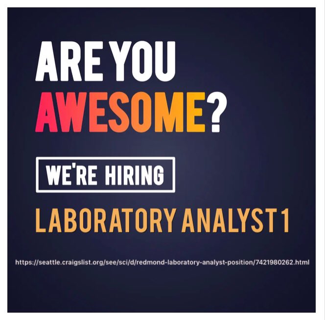 seattle.craigslist.org/see/sci/d/redm… check it out! We’re hiring for a lab analyst 1. Follow the link to learn more.