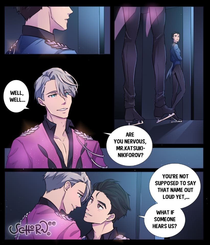 I have no idea how many times I have drawn these two. But I can not get enough of them 

This is how I imagine the scene before the end performance.

#YuriOnIce #victuuri 