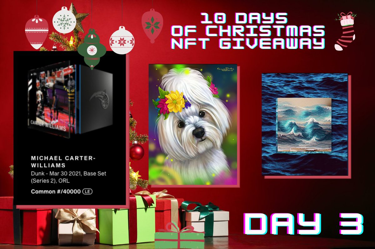 🎁🎁🎁 10 DAYS OF CHRISTMAS: NFT GIVEAWAY! - DAY 3 🎁🎁🎁

Giving away: 
1x Michael Carter-Williams 40k (Series 2)
1x <a href="/NftShowroom/">NFT Showroom</a> Maltese NFT
1x Promowaves #OpenseaNFT

✅ Like + RT
✅ Follow @thejensenart &amp; <a href="/JeanlucSR/">Jean-luc van Charante</a>
✅ Tag 2 friends 👇

#NFT #Giveaway #NBATopShot