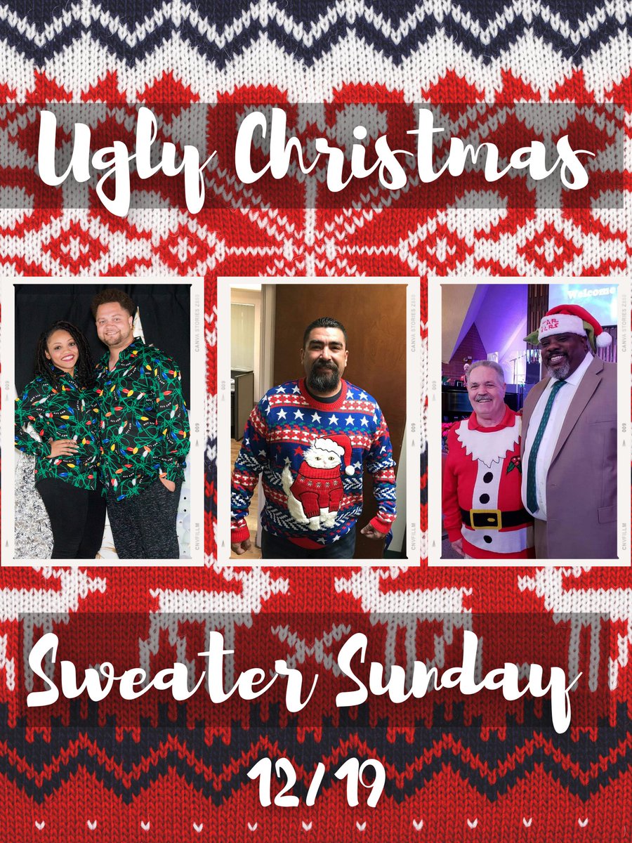 UCCLosAngeles's tweet photo. Ugly Christmas Sweater Sunday tomorrow at UCC!
Come to church in your best ugly Christmas sweater and/or Christmas attire!
We look forward to worshiping with you tomorrow at 9 & 11 am!
#uglychristmassweater #Christmasattire #Christmas
#ChristmasSunday #uccLA #Cotk21 https://t.co/0XmD16gqkx