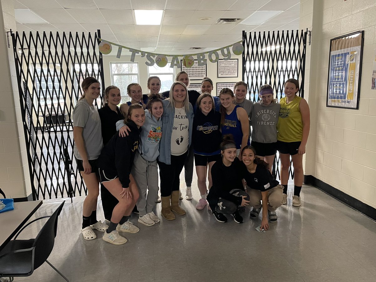 What a great surprise baby shower our girls put together for our beloved jv coach Alexis Schmidt. They kept it a big secret and got her a great gift. Now we are ready to welcome our new Rocket any day now. <a href="/CNEAthletics/">CNE Athletics</a>