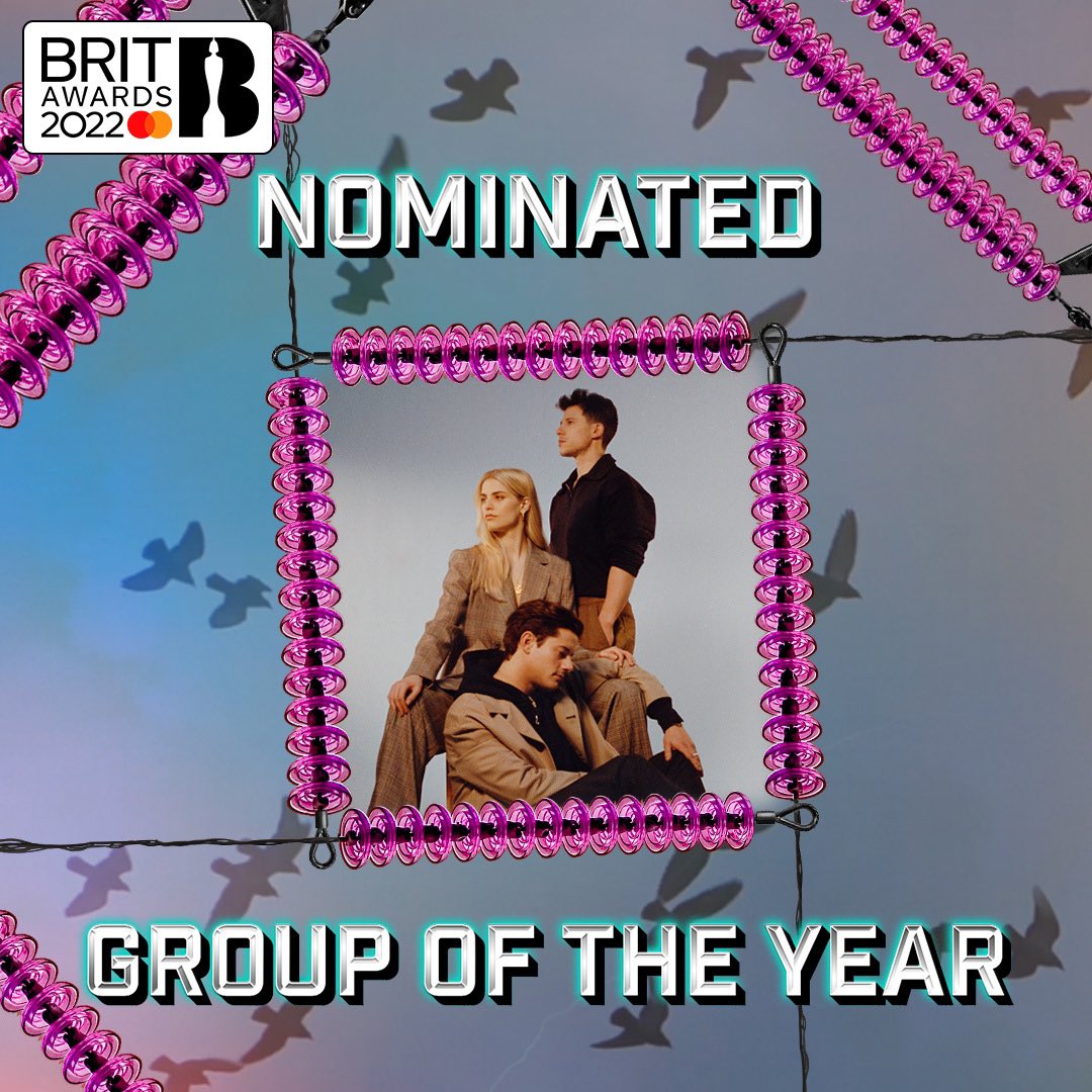 londongrammar's tweet photo. Delighted to announce that we’ve been nominated for a Brit Award in the Group of the Year category. Under tricky circumstances we managed to release an album and play some wonderful shows this year, so this is a beautiful way to mark the end of 2021. @BRITs 🧡 #BRITs https://t.co/HCfDNK5VUO