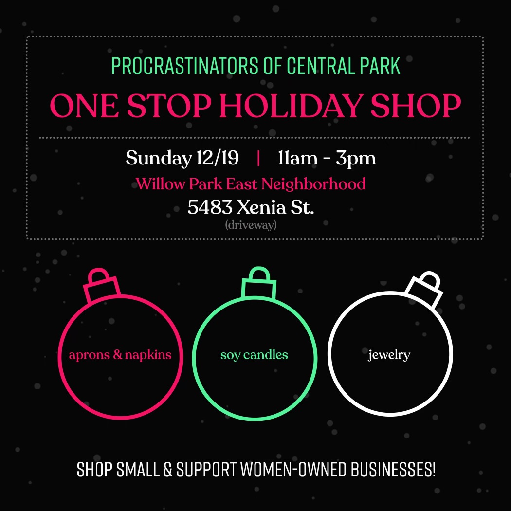 Holiday pop-up shop! Grab those last minutes gifts while supporting small, women-owned businesses tomorrow (Sunday 12/19) from 11am - 3pm at 5483 Xenia St.