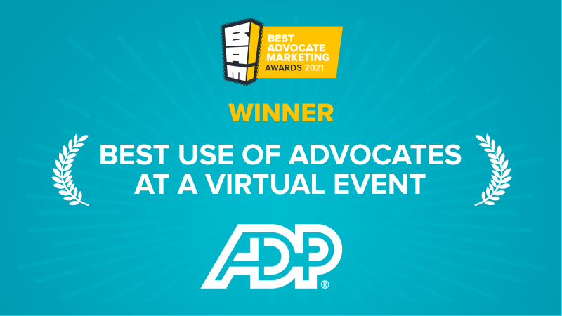 slambb's tweet photo. So thrilled for my @ADP colleagues and #ADPAmbassador, the 2021 Influitive BAMMIE Award Winner for Best Use of Advocates at a Virtual Event 🙌! 

Check out Influitive's announcement for a complete list of #BAMMIES21  winners: https://t.co/sxasOxBGOA https://t.co/Kmz0WLSAWm