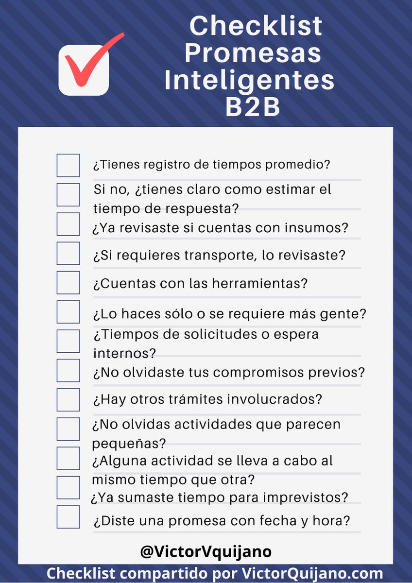 VictorVquijano's tweet photo. Cuando haces promesas de #venta a tus #clientesB2B ¿Las haces de forma inteligente? Repasa este checklist y revisa si estás tomando todo esto en cuenta. #pymes #servicio #B2B https://t.co/5BZaqjWMdz