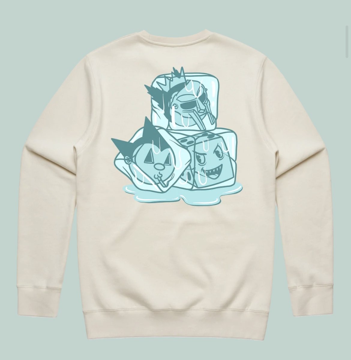 larry__doogan's tweet photo. Yoooo first mint ever made it into the merch! @Cryptoon_Goonz that dice head bottom right on the crewneck looks familiar! For holders only #2497 https://t.co/w9jVi6QuQU