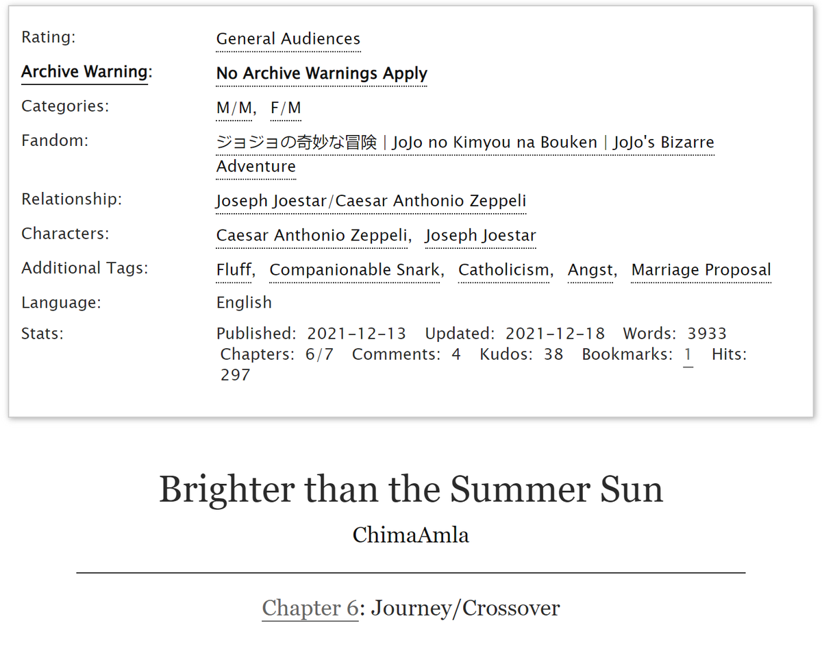 ChimaAmla's tweet photo. Day six of #CJCWeek2021!
JJBA, sfw, CaeJose, journey/crossover

AO3 link in the reply! 🌻⭐️ https://t.co/SgbyRtvIoa