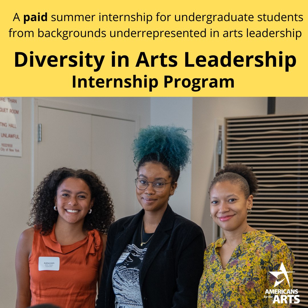 Americans4Arts's tweet photo. It's time to apply for #DIAL30! Undergrads looking for a paid summer internship in the arts can get real-world, hands-on experience at arts orgs in 6 communities and be part of a cohort of like-minded future arts leaders. Deadline is Jan. 14, 2022. Info: https://t.co/A8PvxdizPN https://t.co/SEpFpiHLtU