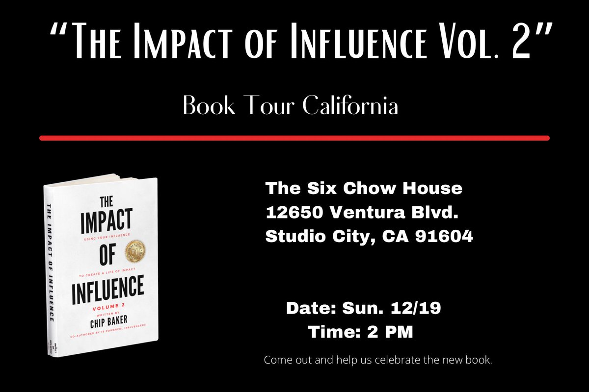 ChipBaker19's tweet photo. Excited about #TheImpactofInfluence2 book tour California! Come meet the authors and get your books signed! 

#booktour #impact #influence #tsc #gogetit #california #losangeles https://t.co/g3BHFTD3rf