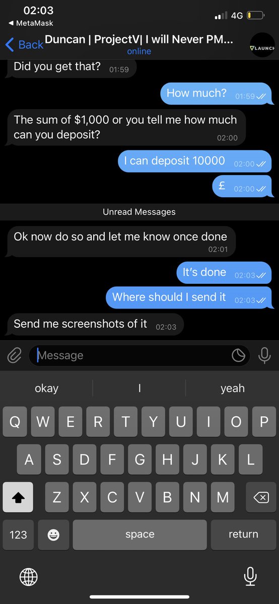 reall_h79's tweet photo. So guys unfortunately someone for the team of @VLaunchCOM has scammed me, Duncan an admin of the telegram group chat, it’s unfortunate that this has happed.
#scam #Crypto #RETWEEETME https://t.co/EaEu6RVWTF