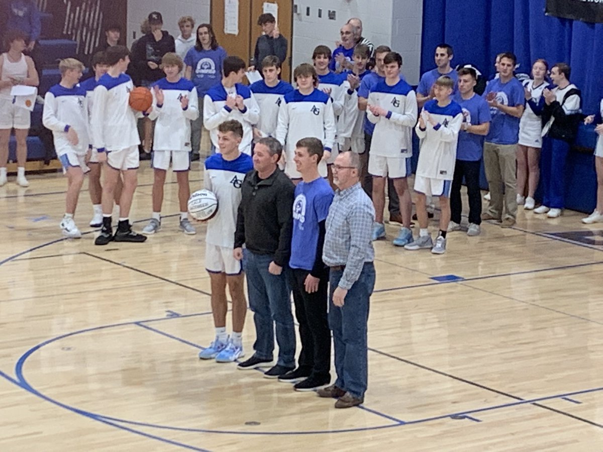 Ceremony for Cale Jacobsen achieving 1,000 points.  He stands alongside Brian Pike, Tyler Craven and Roger Barber, who are also 1,000 point scorers.  Not able to attend was Matt Johnson.
