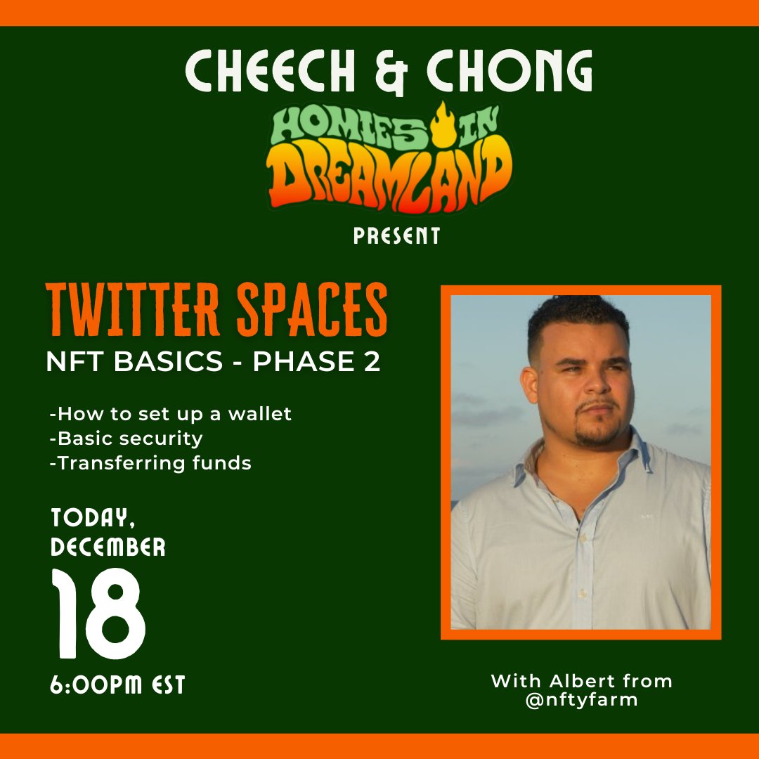 MyHomies's tweet photo. Join us at 6:00pm EST on #TwitterSpaces for another NFT Basics hosted by Albert from @Nftyfarm. He will be covering MetaMask, security, and transferring funds.
#NFTBasics #LearnNFTs #NFT #Crypto #CyptoLearn #Learning #Education #Twitter https://t.co/9V2xbL1kRg