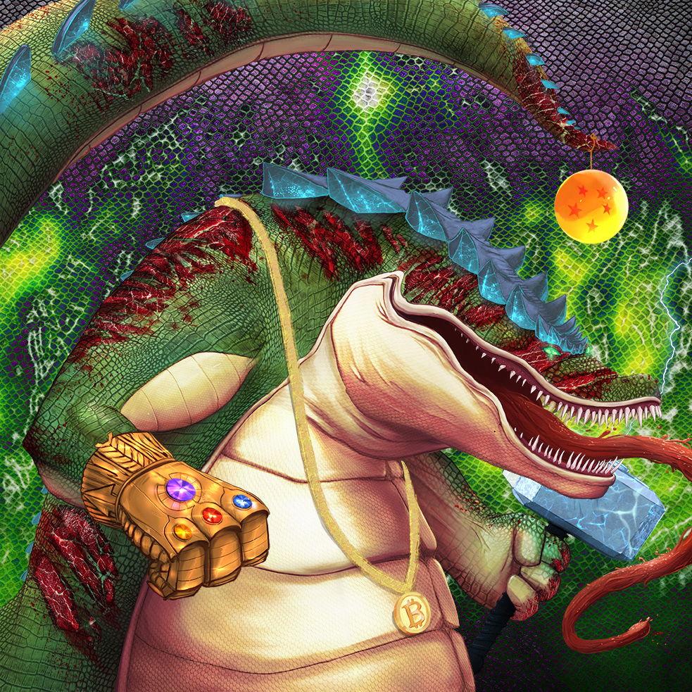 Springbok_'s tweet image. I won the opportunity to choose the traits for a custom-made PFP.

And it looks sick!!
Kinda gives off an "If Thanos was a Croc, beat Thor and took his powers" vibe. 

Man, I would love to have this as an NFT.
Watch out Goku, ur next!
@CrocoDealNFT 
#NFT #nftcollector #Solana