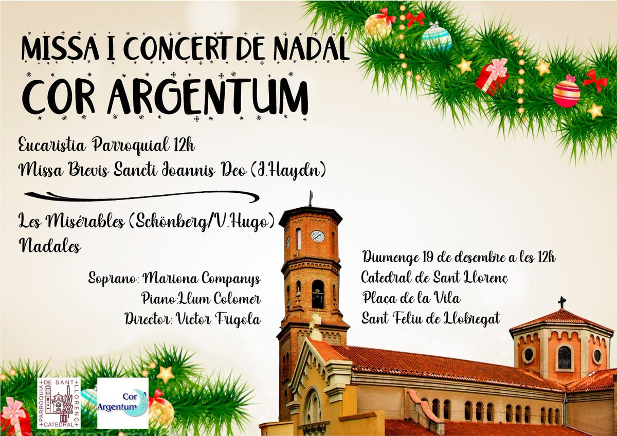 Avui, missa cantada pel <a href="/CoralArgentum/">Coral Argentum</a> a #SantFeliu a les 12h a la <a href="/catedralstfeliu/">Catedral St Llorenç</a>
Us hi esperem!
