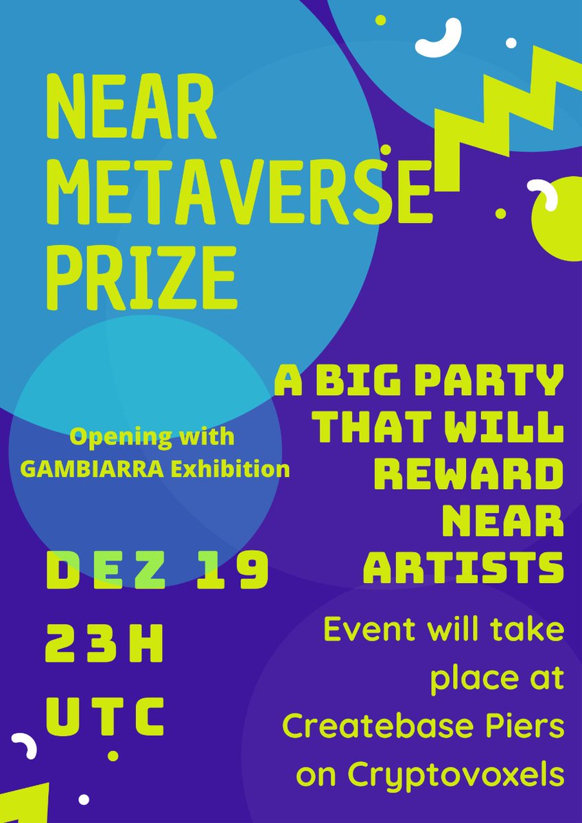 thephilo_sopher's tweet photo. Dont forget! Tomorrow, 23:00h UTC, on @cryptovoxels, Gambiarra Exhibition and 23:59 our #NEAR METAVERSE PRIZE. Music, visual art and #NFTGiveaways!

https://t.co/g5qbmPgzDz

@itsmarmaj @NEAR_Blockchain @Chloethedev @mintbase @MintbaseDAO @vandigital @mariamagneu @CollectiveMuti https://t.co/UY5gWYJZrC