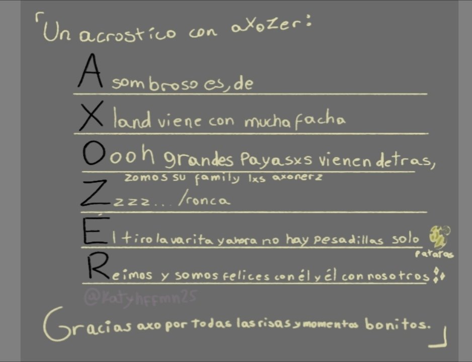 katyhffmn25's tweet photo. A última hora se me ocurrió pero fue algo bonito hacerlo ^^
Disculpas que es chueco :,))
@aXoZerr happy birthday asose #AxozerBDAY https://t.co/TI3RkCKXza