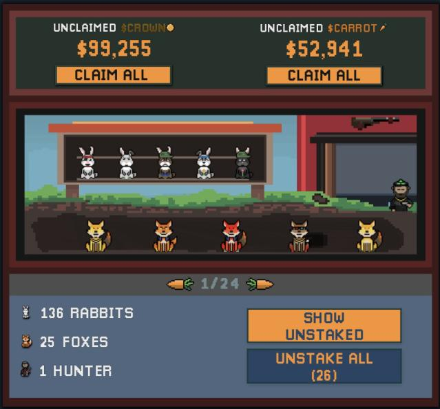 GCGFoxPool's tweet photo. Just fired up 20 more mints..added 17 rabbits and 2 foxes to the farm! These gas prices are crazy low; last 10 minted + autostaked for only .108 👀 https://t.co/eIG7BAYtMr
