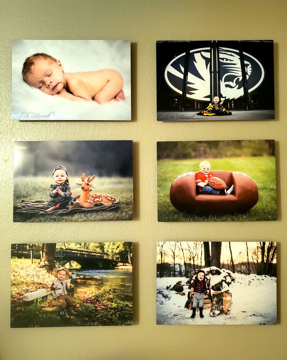 Finally got Hank man's 2 year wall done. Only 9 months late lol. Newborn, 4, 8, 12, 18, and 24 months. All 8x12 metal prints and all my work. #Lifeofaphotographer