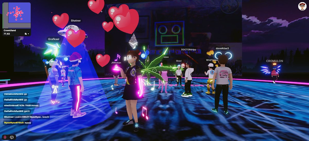 #CromUland VIPs!! <a href="/fermion_dcl_eth/">Fermion.dcl.eth</a> <a href="/tangpoko/">Tangpoko</a> <a href="/ShatnerDCL/">Shatner</a> <a href="/DOCTORdrippNFT/">DOCTORdripp</a> (sorry can't get everyone!)

<a href="/Cromulonmusic/">CROMULON</a>🎶presents <a href="/Electrobro/">Electrobro</a> ⚡️

Only in <a href="/decentraland/">Decentraland</a> 
➡️play.decentraland.org/?position=74%2…

#Decentraland 
#Metaverse