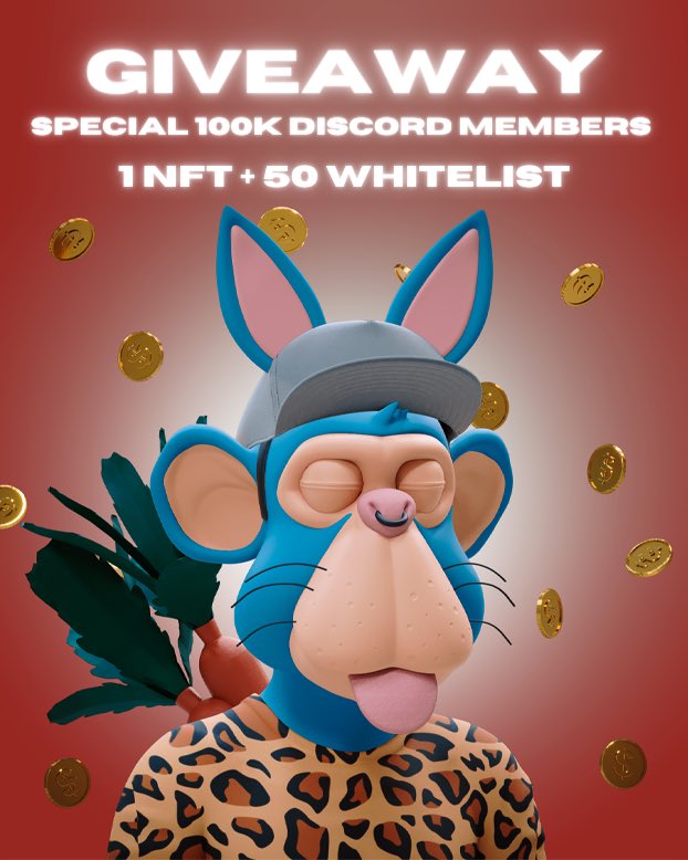 Bored Bunny #NFT Giveaway!
SPECIAL 100K DISCORD MEMBERS

We’re giving away 
1 NFT + 50 WHITELIST (Result in 48h)

To enter: 
1️⃣ Like and Retweet
2️⃣ Follow us on Twitter 
3️⃣ Join our Discord (link in bio)
4️⃣ Tag 3 friends on this post 

Good luck!