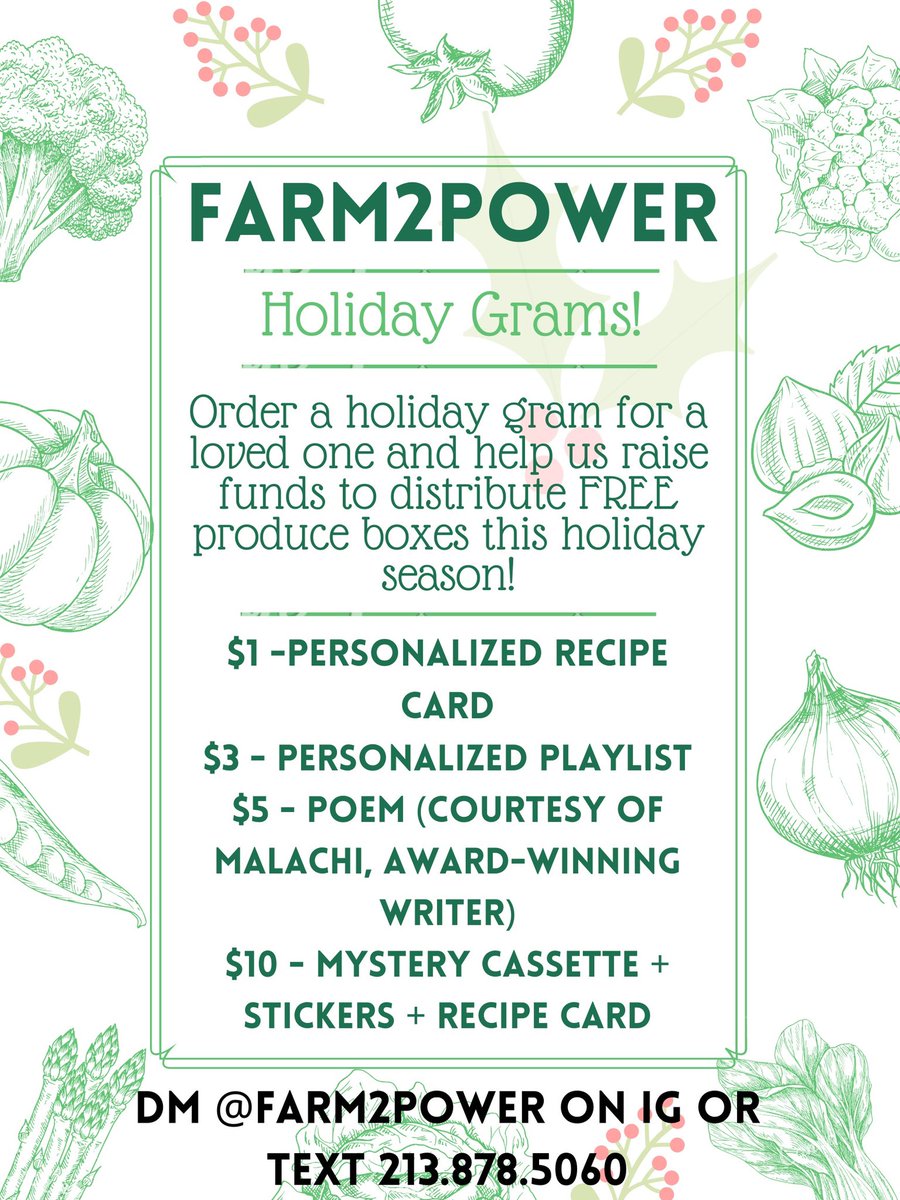farm2power's tweet photo. The season of giving is coming up and we’re raising funds to secure a pantry in 2022z As the pandemic worsens again, the work to providing our community with free food is even more crucial. Send a loved one a holiday gram of your choosing while supporting mutual aid efforts! https://t.co/Tj3CI7QMsb