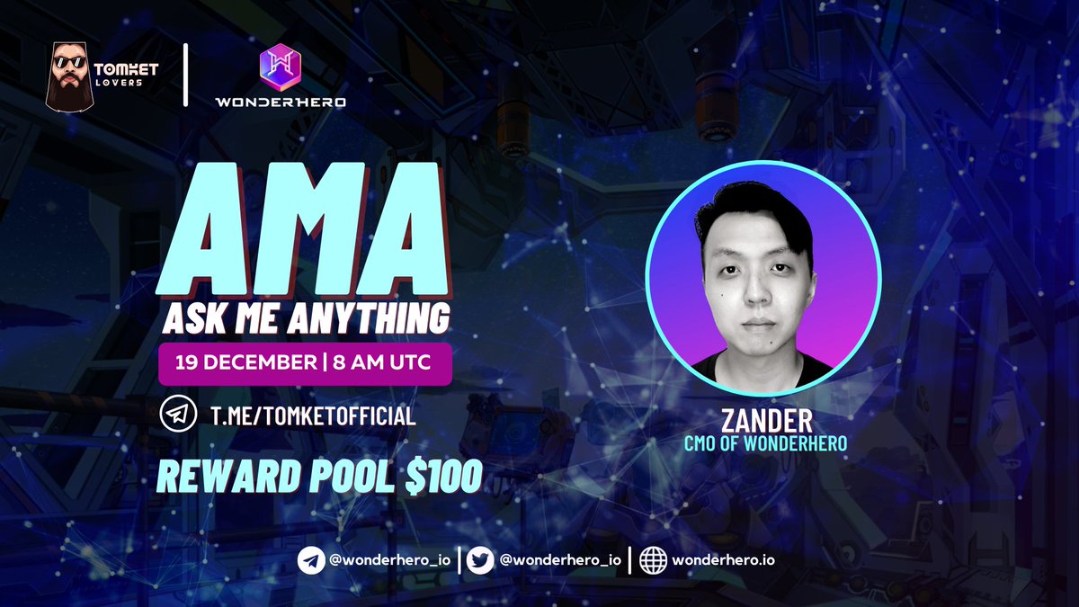 TomketLovers's tweet photo. We will be holding an AMA with

WonderHero will hold an AMA at Tomket Community
AMA Timing : Dec 19 15:00 WIB || 08:00 AM UTC
Reward Pool : 
100$
Rules AMA: 
1. Join Group
https://t.co/vkYTZSPtcU
https://t.co/wexiJkwTnP
2. Twitter
https://t.co/KRZUSdr3Nu

#AMA https://t.co/tb0YzgaCE9