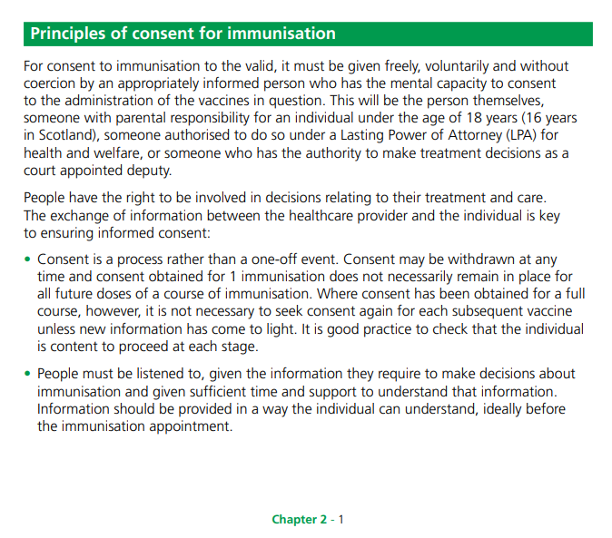 Rollinnthewind's tweet photo. @EdHotTV It's the law. Chapter for consent in the UK government "Greenbook" on immunisations.

"For consent to immunisation to be valid, it must be given freely, voluntarily and without coercion"

https://t.co/yKcXIYZxa8 https://t.co/qub4CayKCJ