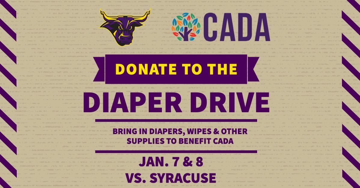 jesskondas's tweet photo. #MavFam - Mark your calendars for our series against Syracuse Jan. 7-8.  We'll once again be hosting a Diaper Drive to benefit those in need at the CADA House! https://t.co/gqwvKliRrK