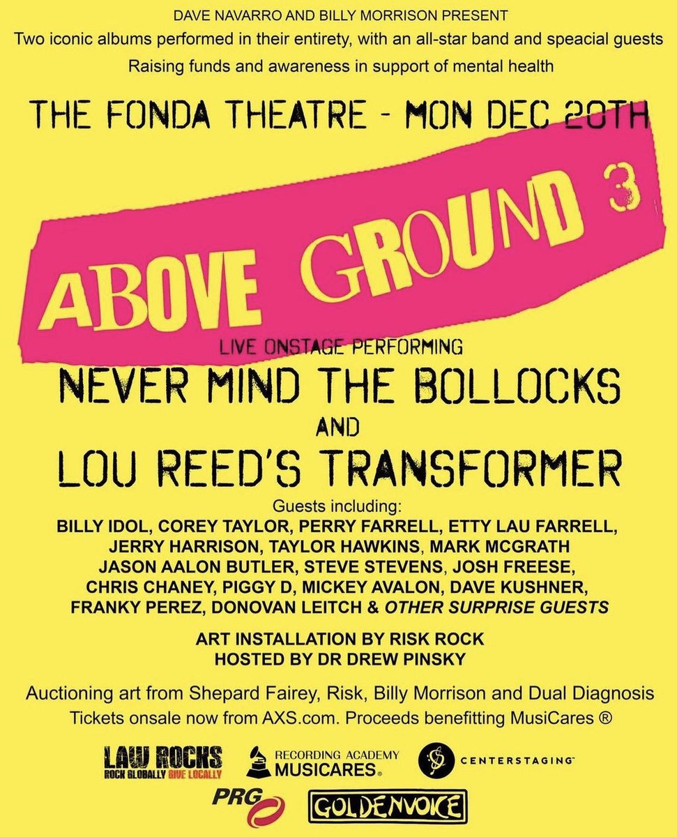 mark_mcgrath's tweet photo. If you’re in LA area on Monday night,  I strongly encourage you to join us @AboveGroundOrg event at @FondaTheatre…I believe there’s a few tix left for this gig in support of raising awareness of mental health, but if I could just name this ONE artist, there wouldn’t be! 🤫 https://t.co/kpsuBlB879