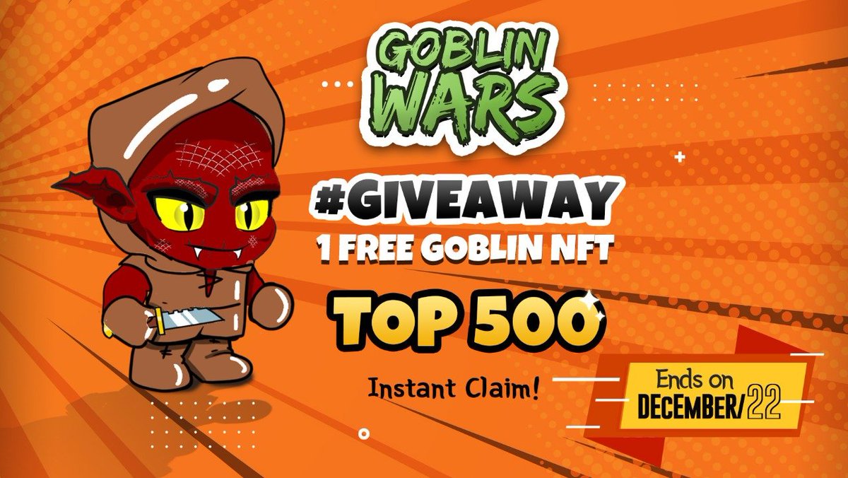 GoblinWarsNFT's tweet photo. https://t.co/hF56B7KFIu
500 #GoblinNFT #FreeNFTs  #NFTGiveaways 
Instant Claim, one per account
Ends on December 22 https://t.co/F0juej31xa