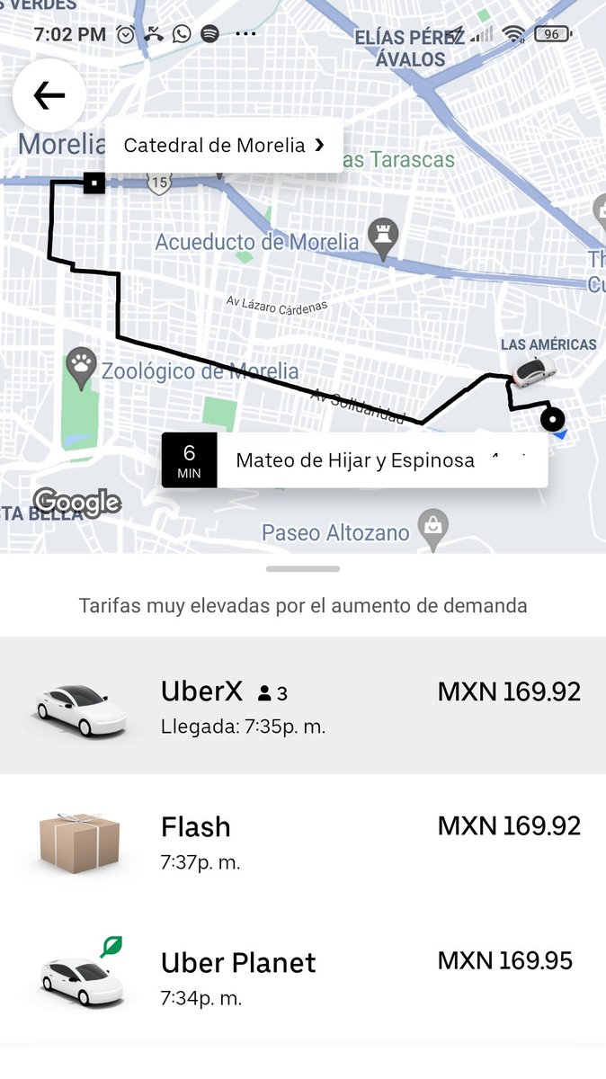 ItzelBernabeMX's tweet photo. Un viaje de 60 pesos pasó a esto😅. 
No sé que le pasa a @Uber_MEX.
Lo curioso es que a todas horas hay tarifas elevadas. 
De por sí en #Morelia no los quieren...
@Profeco así como andabas con @MaruchanMx deberías andar acá 🧐. https://t.co/RnpaJCrPi5