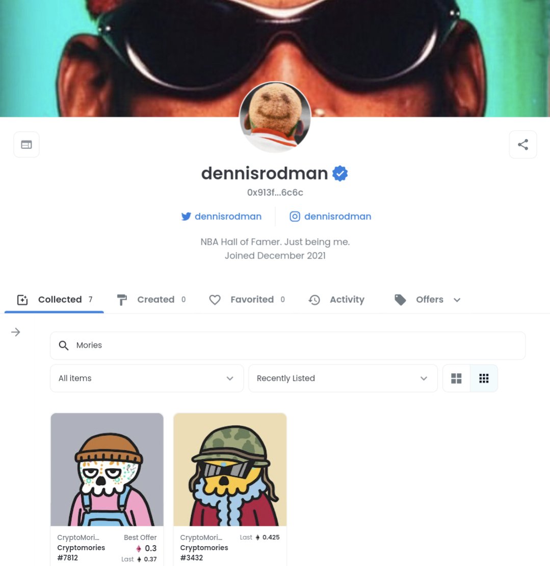 p_eng_uin's tweet photo. The ACTUAL Dennis Rodman @dennisrodman just bought 2 @CryptoMories!!!!! 💀🤯🔥
https://t.co/QKDdtiOhLW https://t.co/7yqLHk2uDs