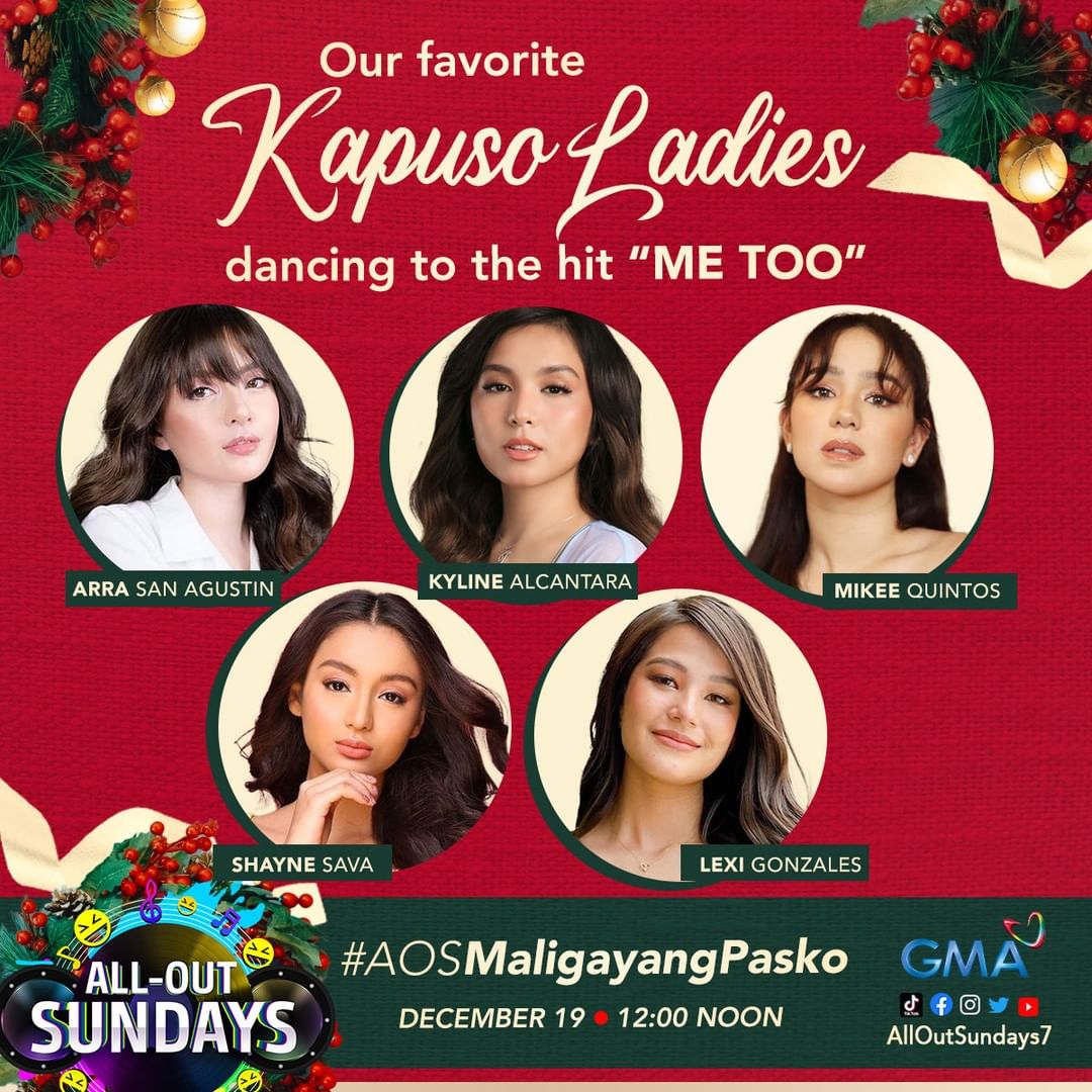 It's #MikeeQuintos' birthday and she'll be joined by fellow Kapuso actresses #ArraSanAgustin, #ShayneSava, and #LexiGonzales for a special performance of the trending dance hit 'Me Too'! 🥳🎂 Don't miss it!

#AOSMaligayangPasko #AllOutSundays