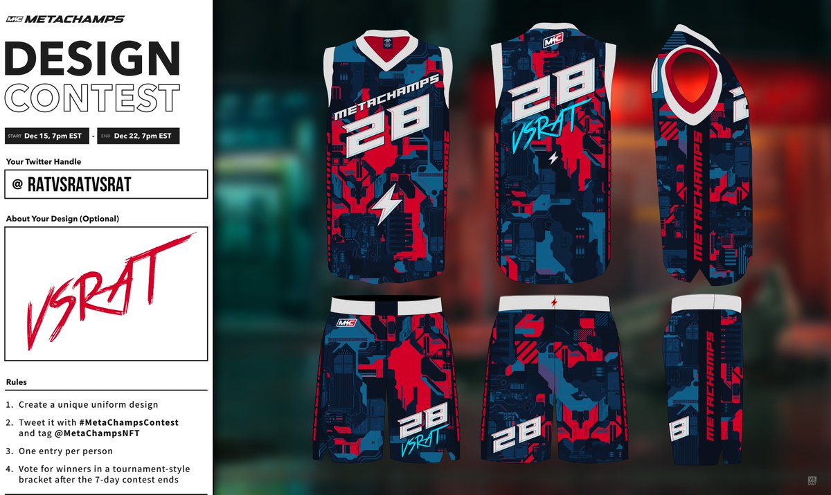 ratvsratvsrat's tweet photo. For a long time I've wanted to draw a uniform I'd like to wear. Suitable for this future.
Hey, @MetachampsNFT! What do you think? 🏀
Introducing my candidate for the #MetaChampsContest #metachamps https://t.co/3C0GMYXVXA