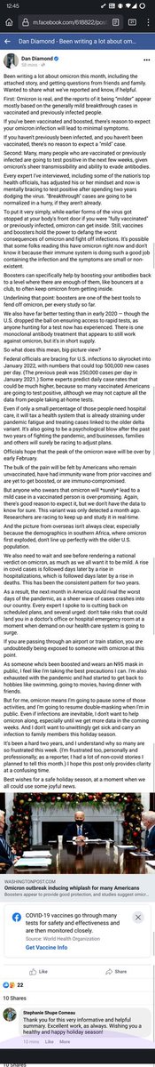 This analysis of #Omicron by <a href="/ddiamond/">Dan Diamond</a> is the clearest I’ve read. 
Bottom line: if you don’t get fully vaccinated incl booster, you’re now playing Russian Roulette with your life. 👇👇👇👇